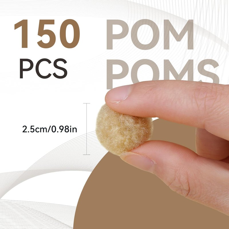 MORFEN 150 Pcs Pom Poms, 1 Inch Bright Beige Craft Pom Poms, Fuzzy Pompom Puff Balls, Small Pom Pom Balls for DIY Arts, Crafts Projects, Home Decorations - Image 2